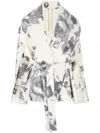 Forme D'expression Floral-print Belted Short Coat In Neutrals