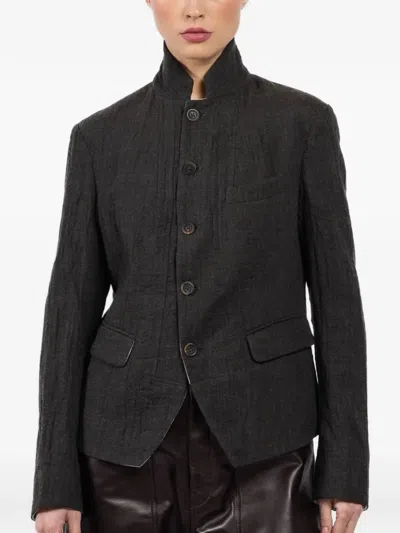 Forme D'expression Stand-collar Buttoned Jacket In Black