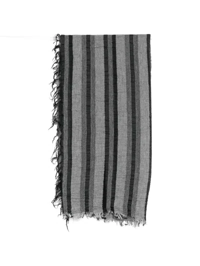 Forme D'expression Striped Frayed Scarf In Gray