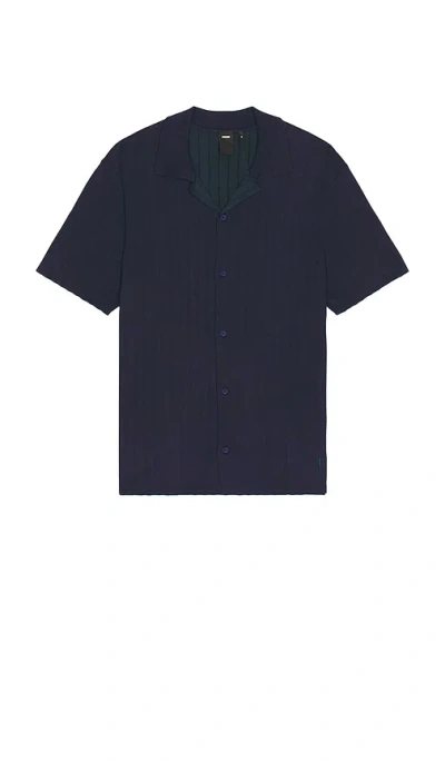 Former Marilyn Short Sleeve Knit Button Down Shirt In Navy Pinstripe