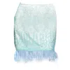 Formula S7 Women's Aquatic Blue Ombre Embroidered Mini Skirt With Feather Trim In Blue