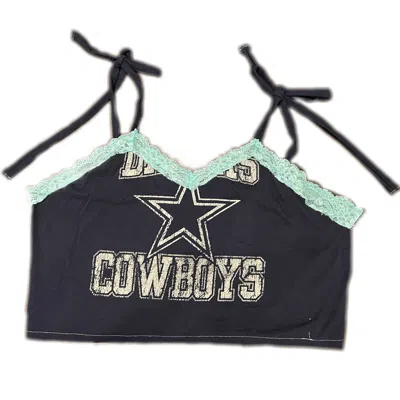 Formula S7 Women's Blue Up-cycled Dallas Cowboys Spaghetti Strap Lace Trim Tee