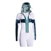 Formula S7 Women's White Velvet Sequin Catsuit With Interactive Hood Design In White