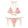 Formula S7 Women's Yellow / Orange Sunset Stripes Recycled Butter Yellow String Bikini