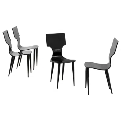 Pre-owned Fornasetti 20th Century, Piero  Set Of 4 Chairs In Black Lacquered Wood '90s