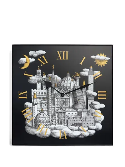 Fornasetti Architectural-motif Wall Clock In Black