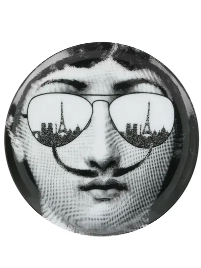 Fornasetti Aviator Face Print Coaster In Black