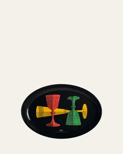Fornasetti Bicchieri Oval Tray In Color On Black