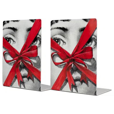 Pre-owned Fornasetti Bookends Gift Tema E Variazioni N. 171 Black/white/red Metal In Gray