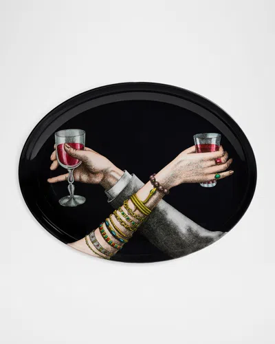 Fornasetti Brindisi Oval Tray In Blue