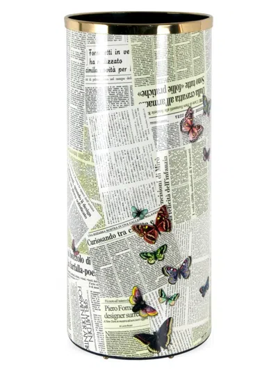 Fornasetti Butterfly Newspaper Umbrella Stand In Multi