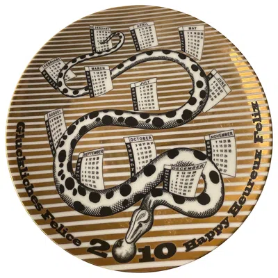 Pre-owned Fornasetti Calender Plate 2010 Porcelain N.43 Italy In Brown