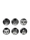 Fornasetti Set Of 6 Porcelain High Fidelity Trinket Trays In Black