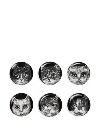 FORNASETTI CAR-PRINT DECORATIVE PLATE SET (SET OF SIX)