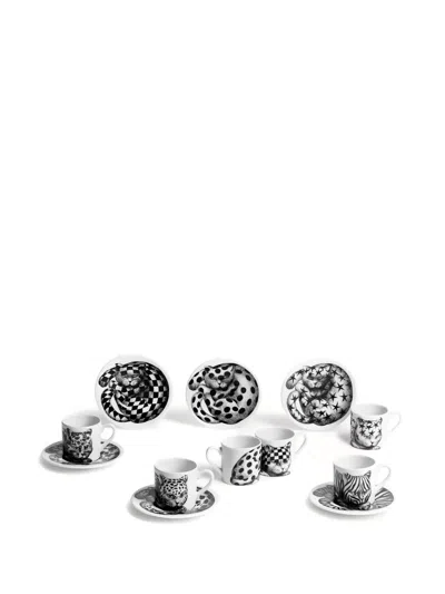 Fornasetti Cat-print Coffee Cups Set (set Of Six) In Black