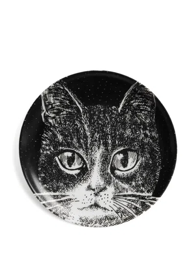 Fornasetti Cat-print Decorative Plate In Blue
