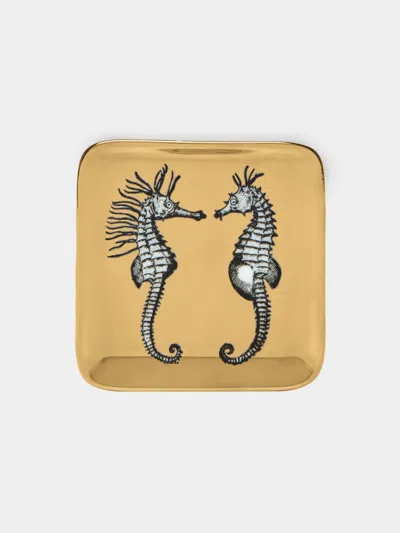 Fornasetti Cavallucci Marini Hand-painted Porcelain Ashtray In Metallic