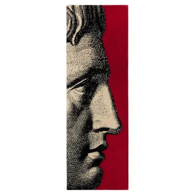 Pre-owned Fornasetti Cc-tapis -  Collection - Profilo Handmade Rug In Wool, Red Finish