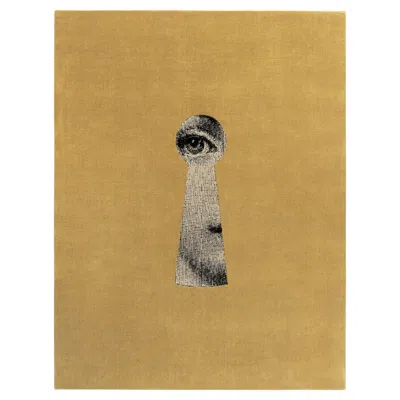 Pre-owned Fornasetti Cc-tapis -  Collection - Serratura Handmade Rug In Gold Finish In Brown