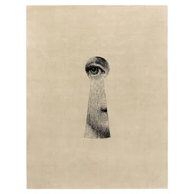 Pre-owned Fornasetti Cc-tapis -  Collection - Serratura Handmade Rug In White Finish