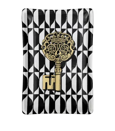Fornasetti Chiavi Oro E Losanghe Catch-all Tray Or Ash Tray Black Size - Porcelain