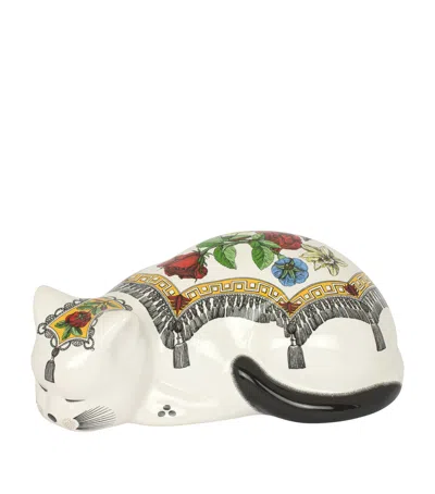 Fornasetti Ceramic Mantellato Cat Ornament In White