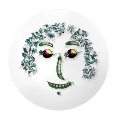 Pre-owned Fornasetti Ceramic Plate With Vegetable Face  In Gray