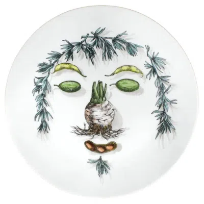 Pre-owned Fornasetti Ceramic Plate With Vegetable Face  In Gray