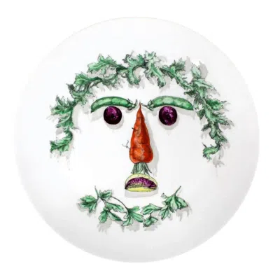 Pre-owned Fornasetti Ceramic Plate With Vegetable Face  In Gray