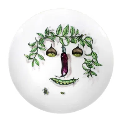 Pre-owned Fornasetti Ceramic Plate With Vegetable Face  In Gray