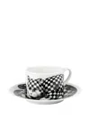 Fornasetti Chequered Cat Tea Cup (set Of Four) In White