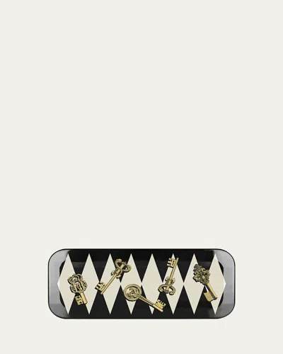 Fornasetti Chiavi Gold And Rombi Tray - 25x60 Cm In Black