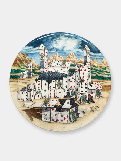 Fornasetti Città Di Carte Hand-painted Wood Tray  Abask Gift Set In  Blue