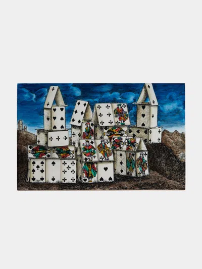 Fornasetti Città Di Carte Wood Playing Cards Box  Abask Gift Set In Blue