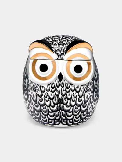 Fornasetti Civetta Piumata Hand-painted Porcelain Jar In Multi