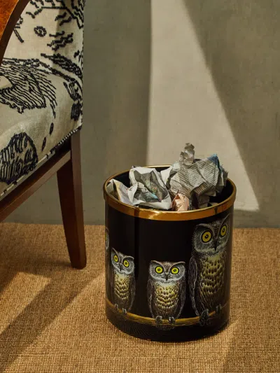 Fornasetti Civette Hand-painted Waste Paper Basket In Multi