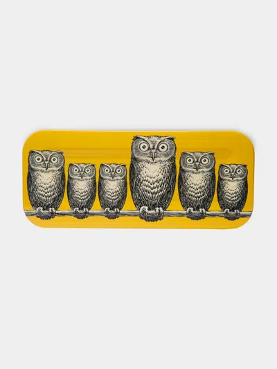 Fornasetti Civette Hand-painted Wood Rectangular Tray In Multi