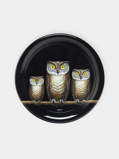 Fornasetti Civette Hand-painted Wood Tray  Abask Gift Set In Black