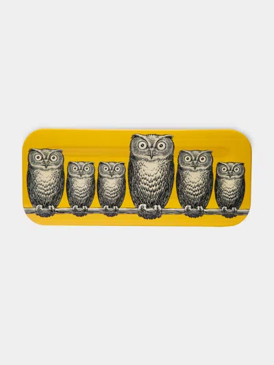 Fornasetti Civette Hand-painted Wood Tray (23.5in/60cm) In Multi