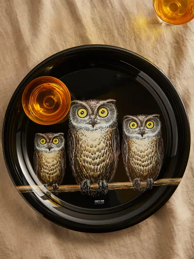 Fornasetti Civette Wood Round Tray (15.in/40cm) In Multi