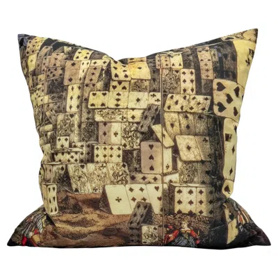 Pre-owned Fornasetti Cole & Son  "house Of Cards" Silk Down Throw Pillow, 20 Inches In Brown