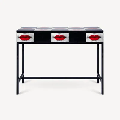 Fornasetti Console With Drawer Kiss In White/black/red