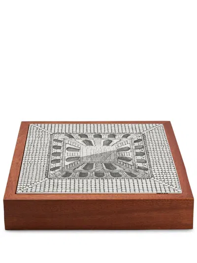 Fornasetti Cortile Wood Chess Board Box In Brown