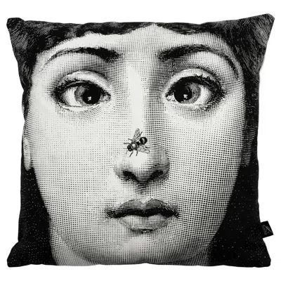 Pre-owned Fornasetti Cushion Ape Bee From The Series Tema E Variazioni Cotton In Gray