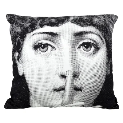 Pre-owned Fornasetti Cushion Silenzio From The Series Tema E Variazioni Cotton In Gray