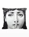 Fornasetti Cavalieri Silenzio Cushion In Blackwhite