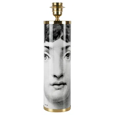 Pre-owned Fornasetti Cylindrical Metal Lamp Base Viso Black/white, Iconical  Face Decor In Transparent