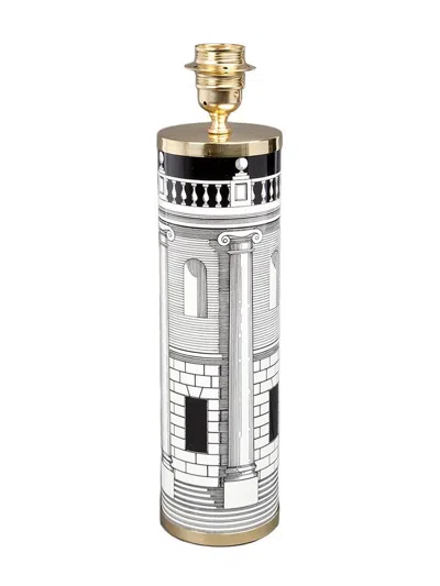 Fornasetti Cylindrical Printed Lamp Base Black/white In Multi