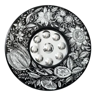 Pre-owned Fornasetti Early Rare Piero  'corona Di Fiori' Convex Optical Mirror, Italy 1950s In Black