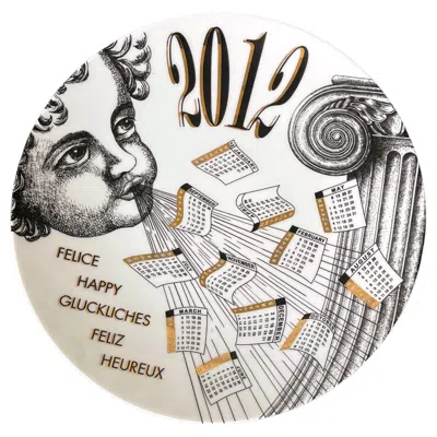 Pre-owned Fornasetti Editioned Italian  Calendar Porcelain Plate, 2012 In Gray